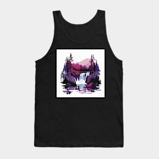 Purple Mountain Forest Waterfall Scenery Tank Top